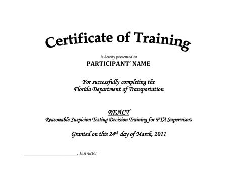 Training Certificate Format Doc Planner Template Free