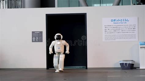 Asimo Humanoid Robot Made by Honda Running in Miraikan Museum Demonstration Stock Footage ...