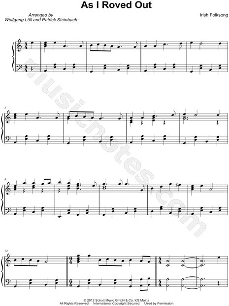 Irish Folk Song As I Roved Out Sheet Music Piano Solo In A Minor