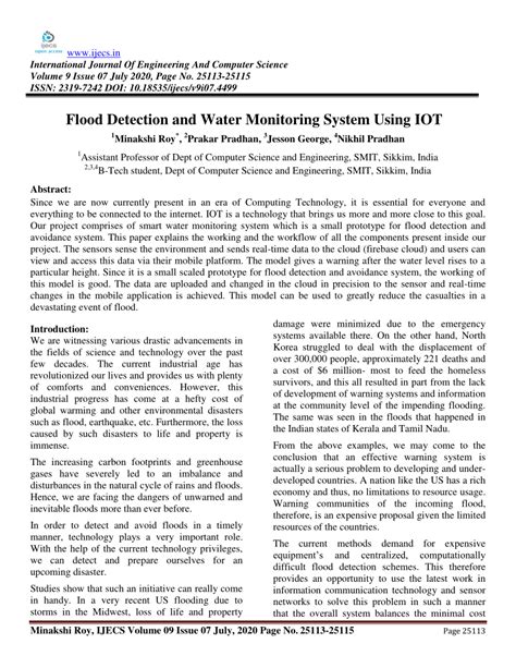 Pdf Flood Detection And Water Monitoring System Using Iot