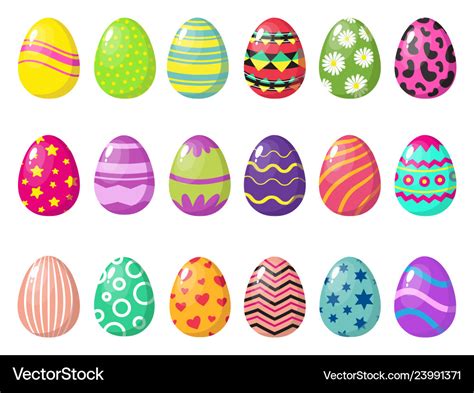 Cartoon Colorful Easter Eggs With Patterns Vector Image