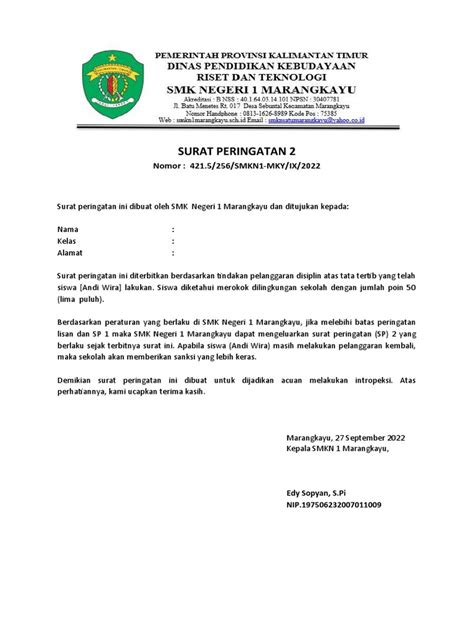 Contoh Surat Peringatan Karyawan Teguran Pdf