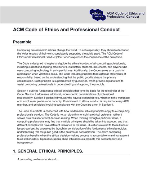 Acm Code Of Ethics And Professional Conduct Acm Code Of Ethics And