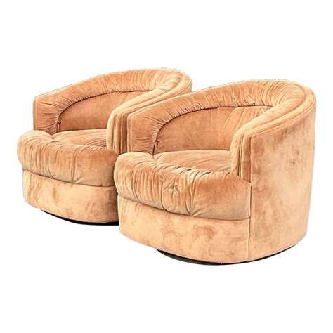 Vintage Boho Channel Tufted Swivel Chairs After Thayer Coggin A Pair