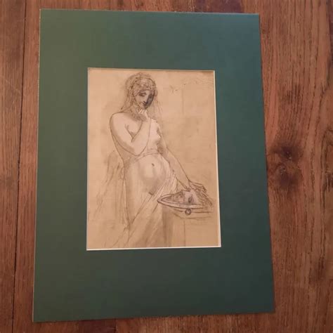 Ancien Dessin Portrait De Jeune Femme Nue Assise Maurice Melat Fusain