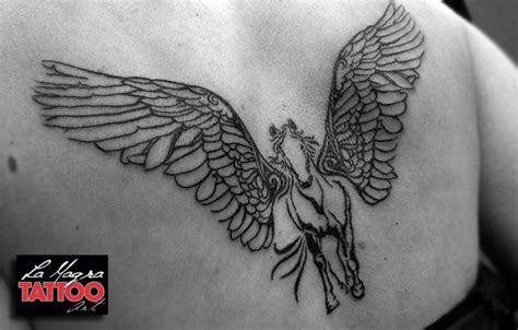 Medium size black ink back tattoo of pegasus horse - Tattooimages.biz