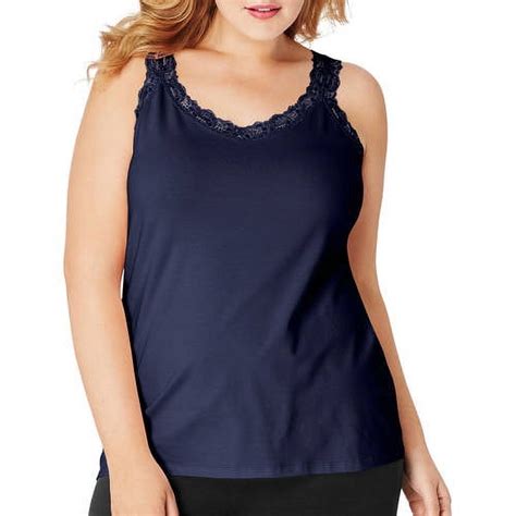 Just My Size Essentials Stretch Jersey Lace Trim Tank OJ314 Navy 3X