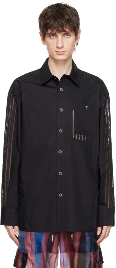 Black Paneled Shirt By Feng Chen Wang On Sale