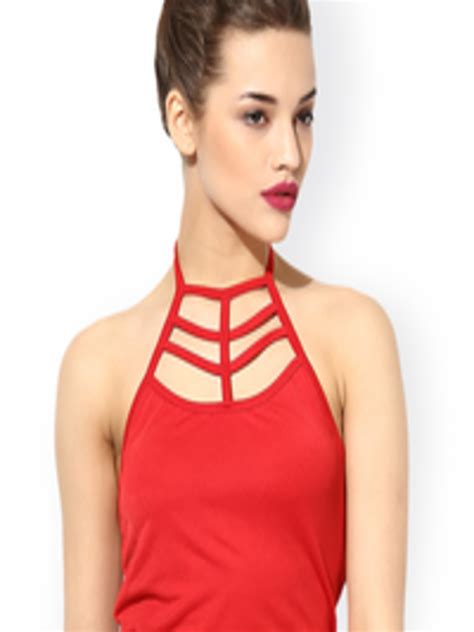 Buy Veni Vidi Vici Red Halter Neck Crop Top Tops For Women 1328014 Myntra