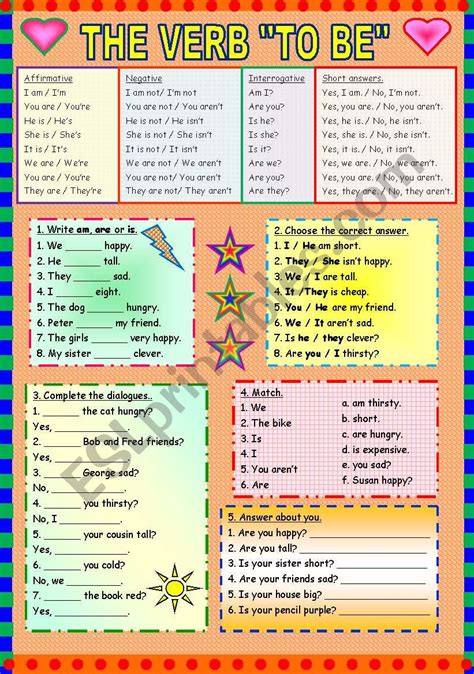 THE VERB TO BE ESL Worksheet By Aristea25