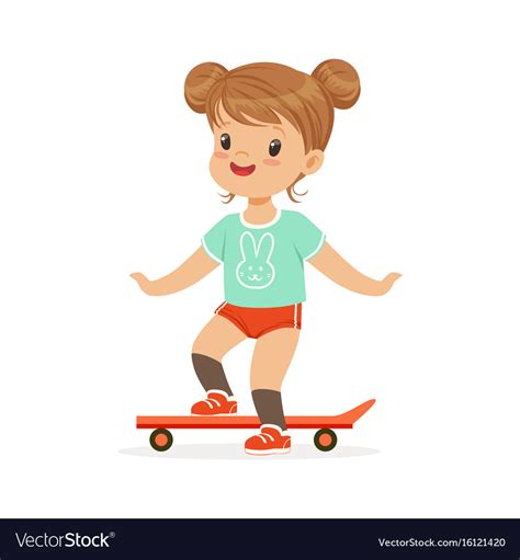 Girl Riding On A Skateboard Kids Summer Activity Vector Image