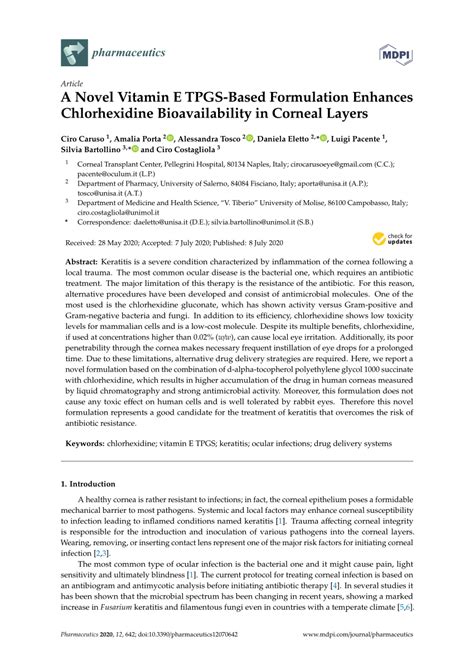 Pdf A Novel Vitamin E Tpgs Based Formulation Enhances Chlorhexidine Bioavailability In Corneal