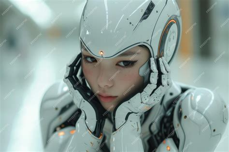 Premium Photo | Female cyborg robot girl in exoskeleton glossy shiny ...