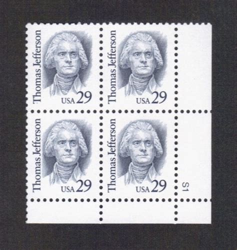 Scott 2185 THOMAS JEFFERSON PLATE BLOCK 4 MNH NICELY CENTERED The