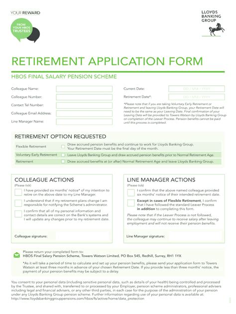 Fillable Online Retirement Application Form Lloyds Banking Group