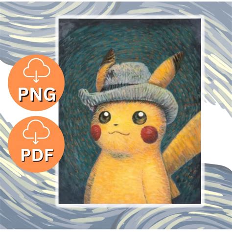 Pikachu Van Gogh, Pikachu X Van Gogh, Pikachu Card PNG and PDF Instant Download - Etsy