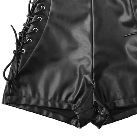 Sexy Women Women Sexy Stretchy Faux Leather Shorts Slim Fit Side Lace