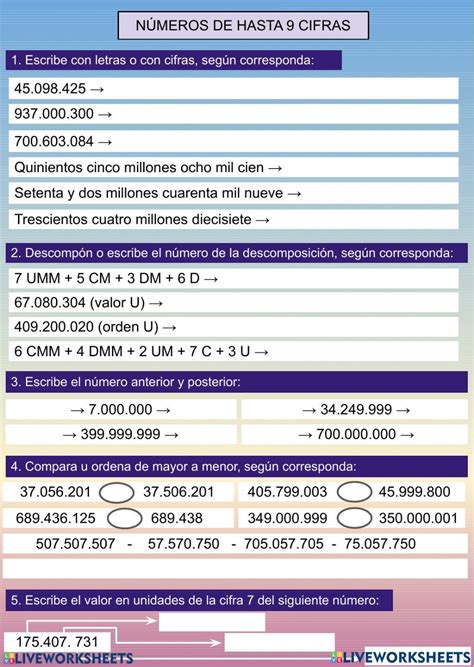 Composición Y Descomposición De Números De Hasta Nueve Cifras Worksheet