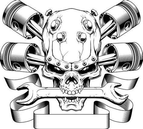 Pistons Crossed Skull Wrench Engine Car Auto Biker Mechanic Skull