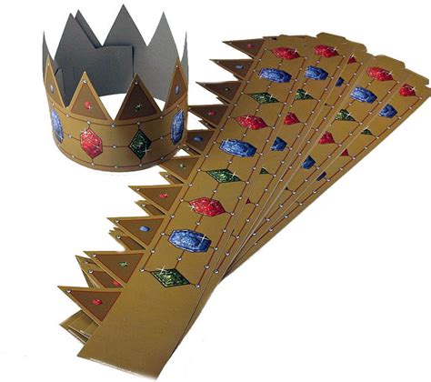 Set Of 12 Gold Kings Crown Cardboard Dressing Up Party Accessory Toy