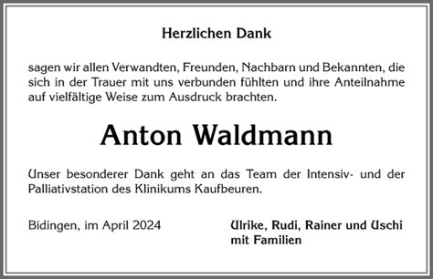 Traueranzeigen von Anton Waldmann Allgäuer Zeitung