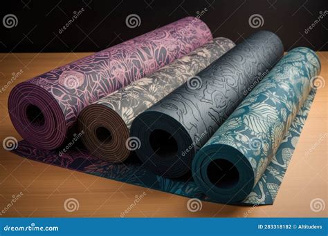 A Collection of Yoga Mats, Each with a Different Design Stock ...