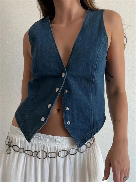 Chaleco De Mezclilla Azul Para Mujer Chaleco Sin Mangas Con Cuello En V