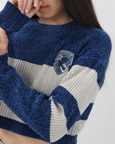 Blusa Cropped Juvenil Tricot Corvinal Harry Potter Listrada Azul