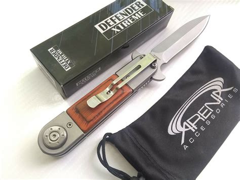 Defender Xtreme Silver Blade Wood Handle Spring Assisted Fli