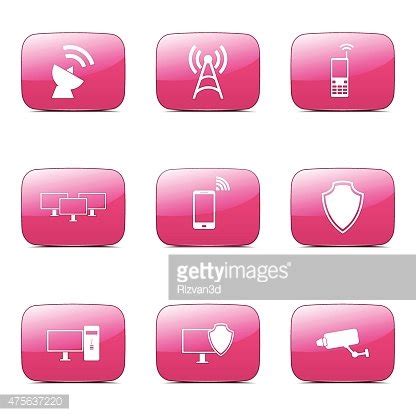 Telecom Communication Square Vector Pink Icon Design Set Stock Clipart