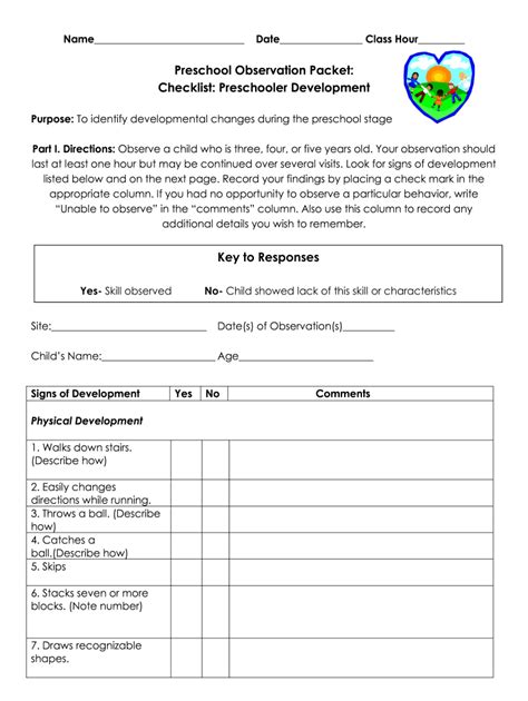 Observation Sheet Template