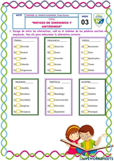 Sinónimos Online Exercise For Tercero Y Cuarto De Primaria Live Worksheets