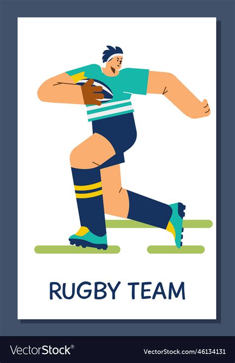 Rugby Player Running With Ball Poster Template Vector Image