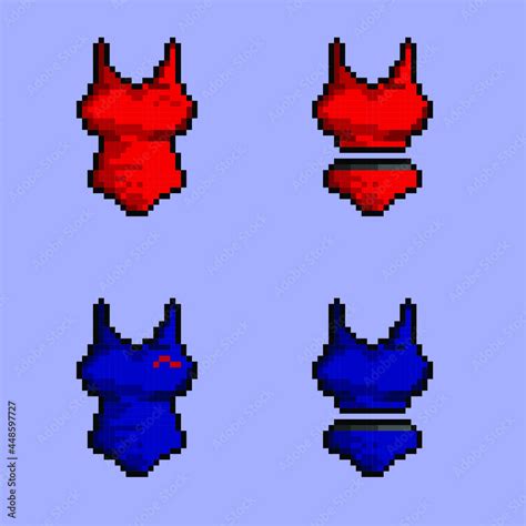 Set Of Red And Blue Swimsuit With Pixel Art Style Stock Vektorgrafik Adobe Stock