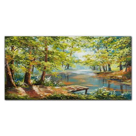 Plexiglas Acrylglasbild Wandbild 120x60 Ölgemälde Wald Bäume Fluss