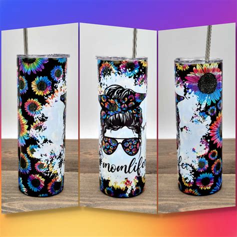 Mom Life Sunflower Tie Dye 20oz Skinny Tumbler Momlife Tumbler Messy