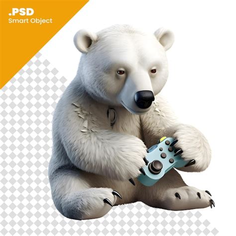 Renderizaci N D De Un Oso Polar Jugando Videojuegos Aislado En Una