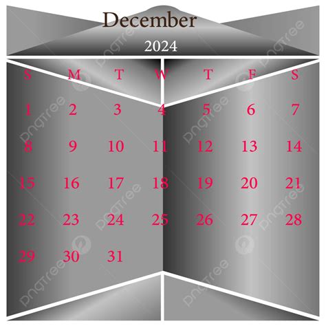 2024 Monthly Calendar Of December Silver Color Vector 2024 Monthly