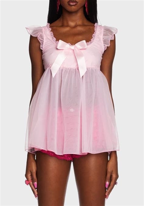 Sugar Thrillz Sheer Mesh Babydoll Bow Top Pink Whimsical Dress