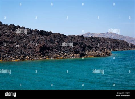 Sea filled volcanic Caldera in centre of Santorini Greece Stock Photo ...