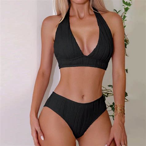 Utsjkr Savings Halter Swimsuits For Women Piece Push Up V Neck Bikini Sets Trendy Textured