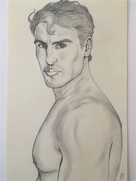 Gay Male Art Gay Muscle Stud Original Pencil Sketch Handsome Hunk