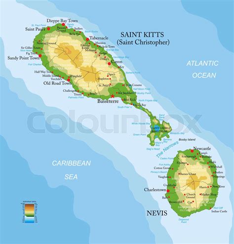 saint kitts  nevis highly detailed physical map stock vector