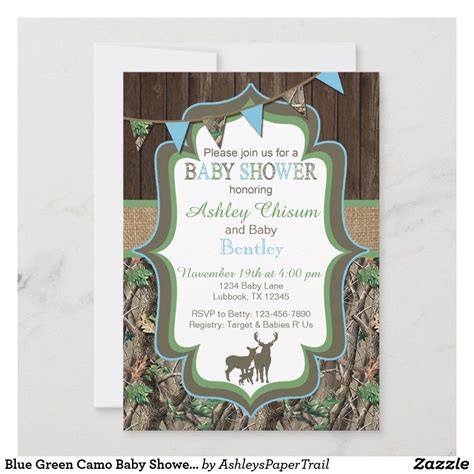 Blue Green Camo Baby Shower Invitation Zazzle Camo Baby Shower