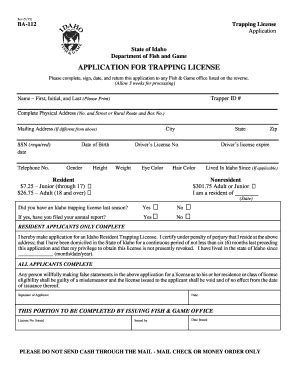 Fillable Online Idfg Idaho Application For Trapping License Fax Email