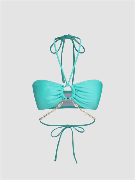 O Ring Beaded Chain Link Halter Bikini Top For Vacation Swimming Pool Beach