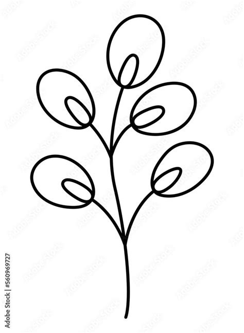 Vector Black And White Illustration Of Pussy Willow Brunch Isolated On White Background Easter