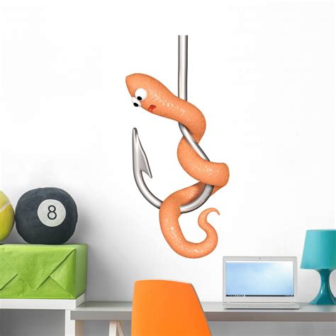 D Scared Worm Fishing Wall Decal Sticker By Wallmonkeys Vinyl Peel And