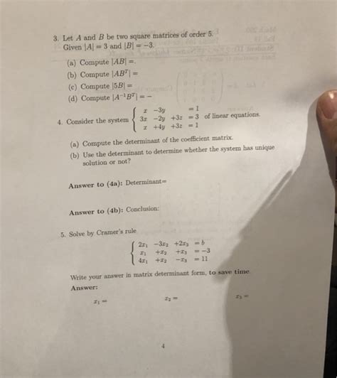 Solved 3 Let A And B Be Two Square Matrices Of Order 5