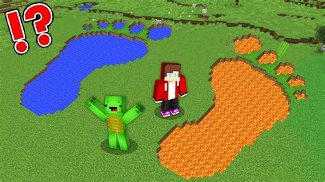 Mikey And Jj Found Super Biggest Lava And Water Footprint In Minecraft